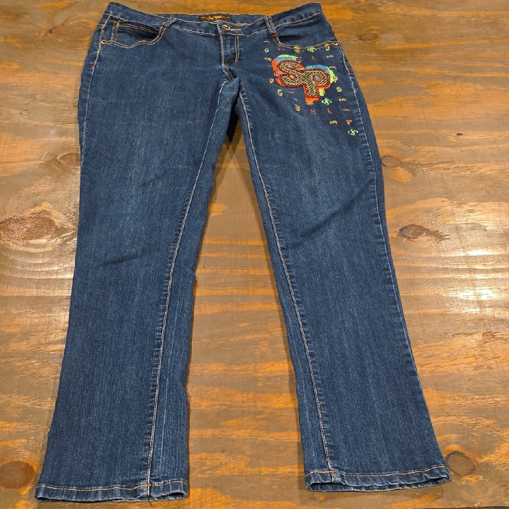 South Pole Dark Blue Bootcut Jeans with Colorful Embellished 'SP'